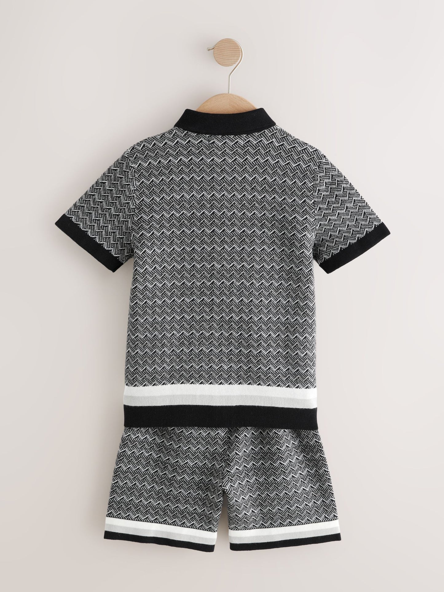 Dsiney Kidz - Monochrome Geo Knitted Button Through Polo Shirt and Shorts Set (3-16yrs) image 3