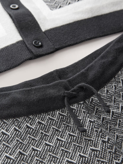 Dsiney Kidz - Monochrome Geo Knitted Button Through Polo Shirt and Shorts Set (3-16yrs) image 4