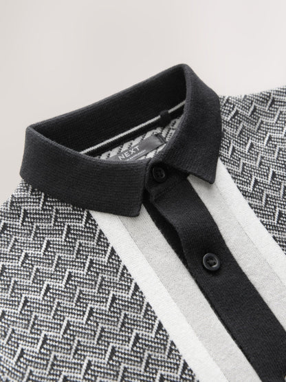 Dsiney Kidz - Monochrome Geo Knitted Button Through Polo Shirt and Shorts Set (3-16yrs) image 5