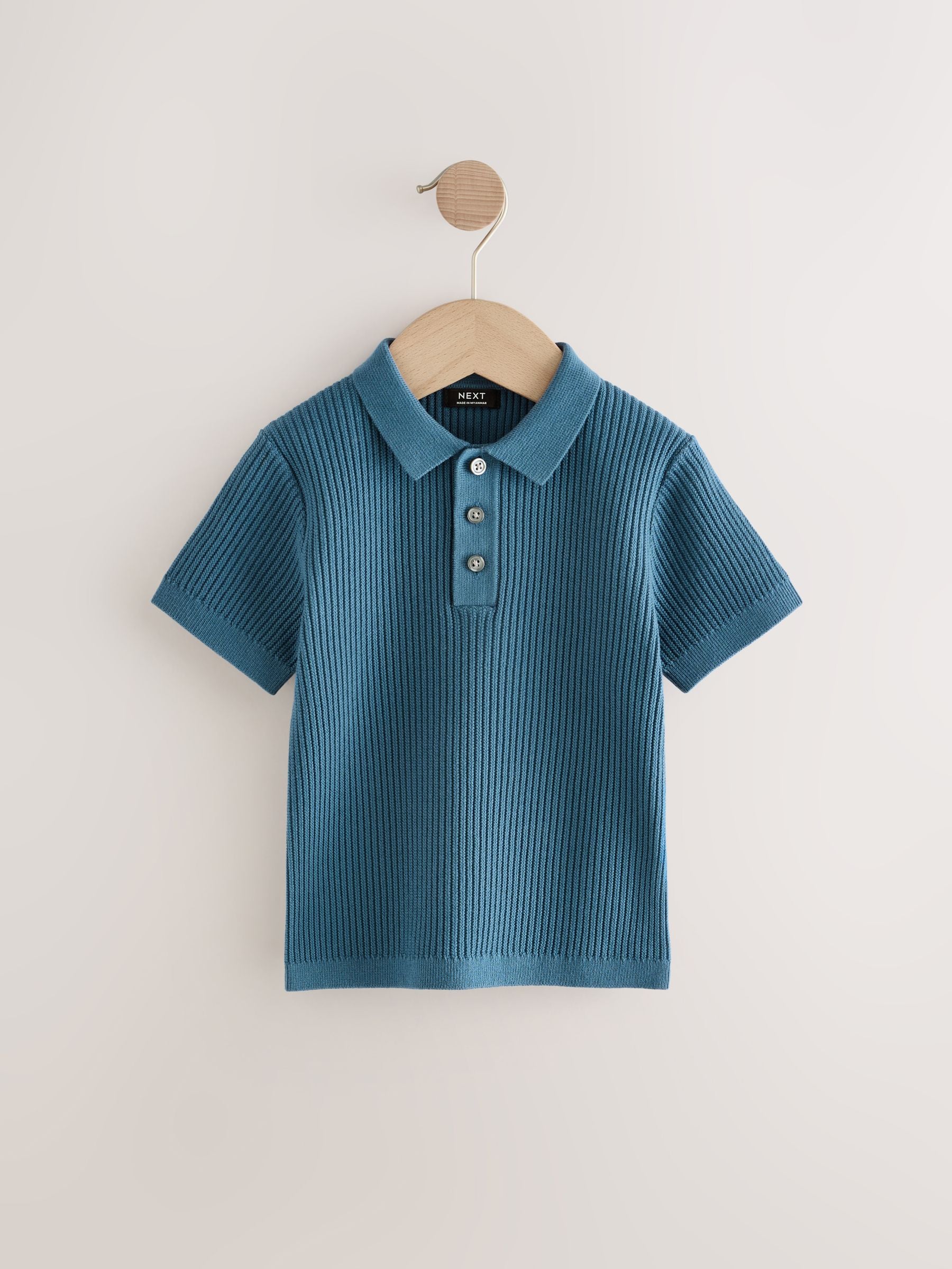 Dsiney Kidz - Blue Button Neck Knitted 100% Cotton Polo Shirt (3mths-7yrs) image 1