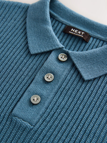 Dsiney Kidz - Blue Button Neck Knitted 100% Cotton Polo Shirt (3mths-7yrs) image 4