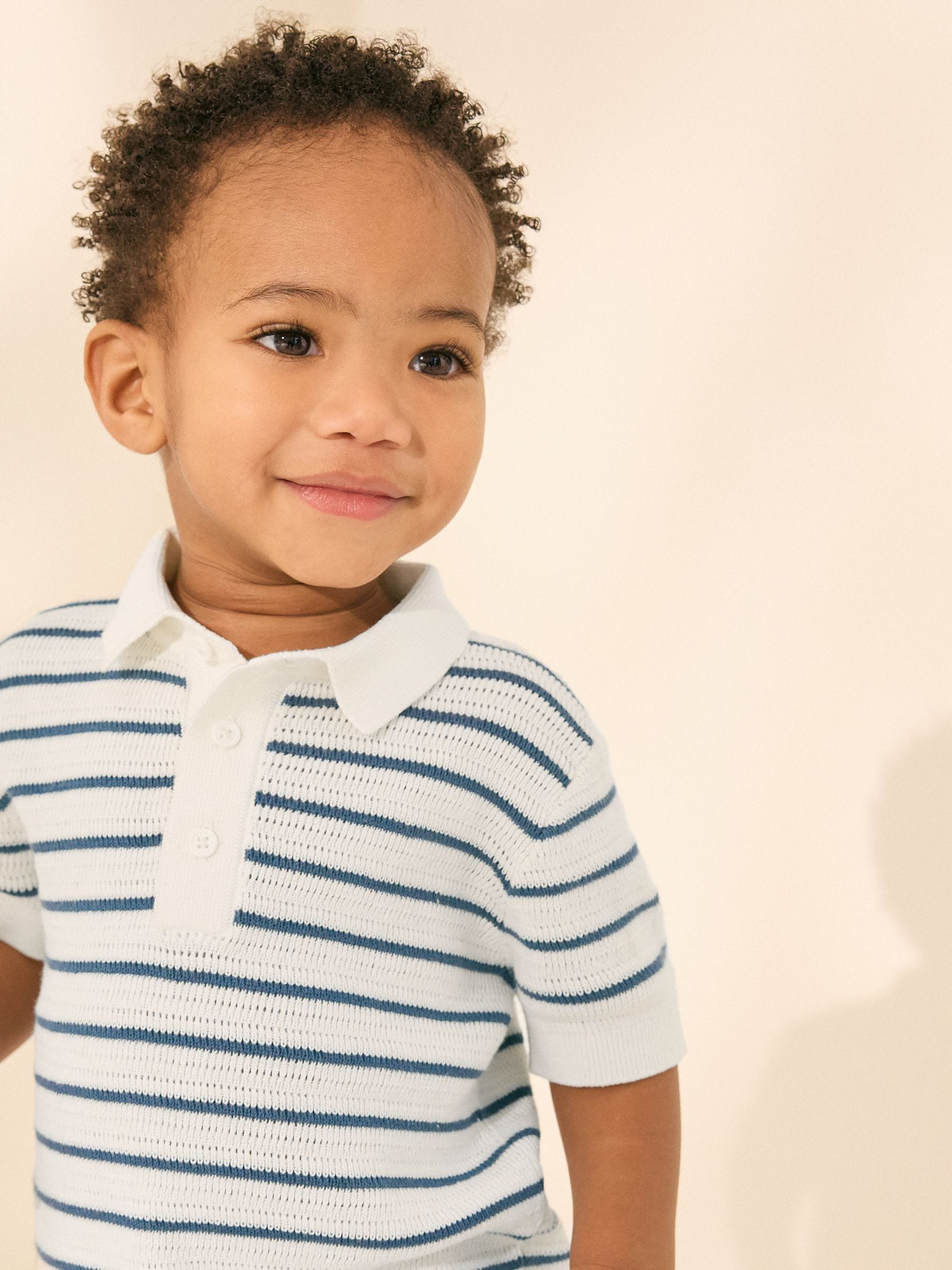 Dsiney Kidz - Navy Blue/White Button Neck Knitted 100% Cotton Polo Shirt (3mths-7yrs) image 1