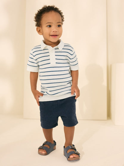 Dsiney Kidz - Navy Blue/White Button Neck Knitted 100% Cotton Polo Shirt (3mths-7yrs) image 2