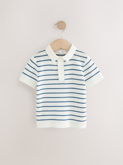 Dsiney Kidz - Navy Blue/White Button Neck Knitted 100% Cotton Polo Shirt (3mths-7yrs) image 4
