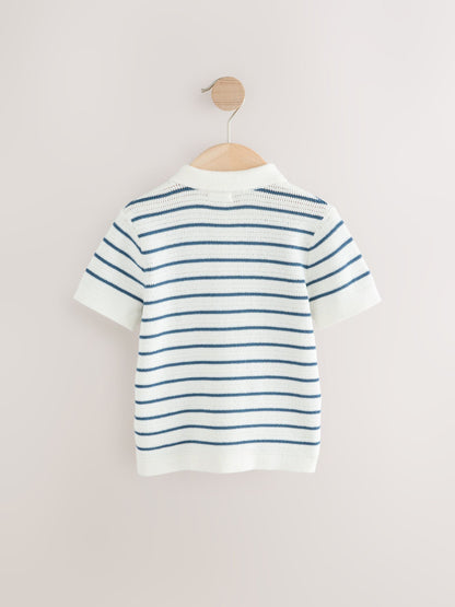 Dsiney Kidz - Navy Blue/White Button Neck Knitted 100% Cotton Polo Shirt (3mths-7yrs) image 5