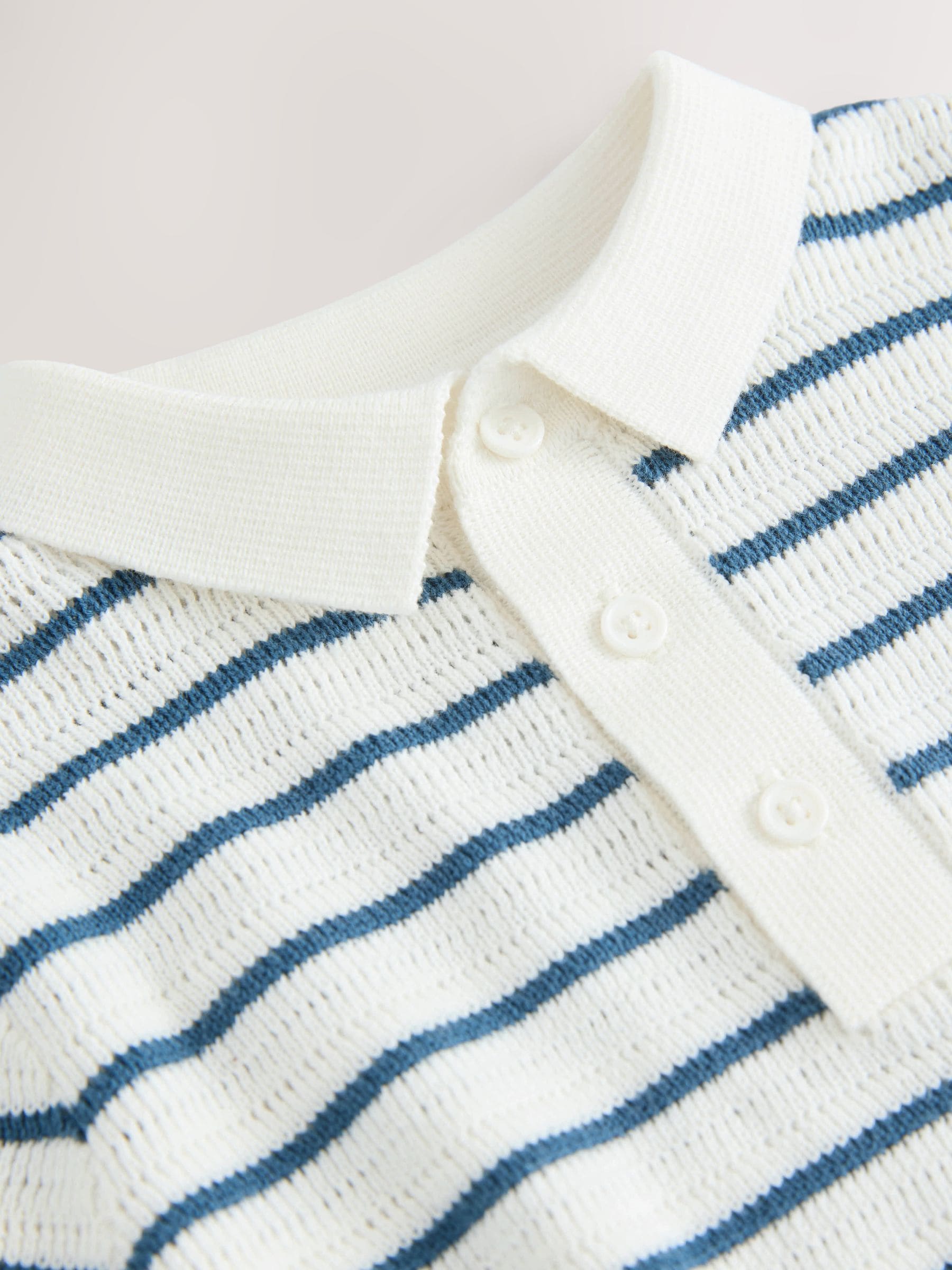 Dsiney Kidz - Navy Blue/White Button Neck Knitted 100% Cotton Polo Shirt (3mths-7yrs) image 7