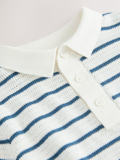 Dsiney Kidz - Navy Blue/White Button Neck Knitted 100% Cotton Polo Shirt (3mths-7yrs) image 7
