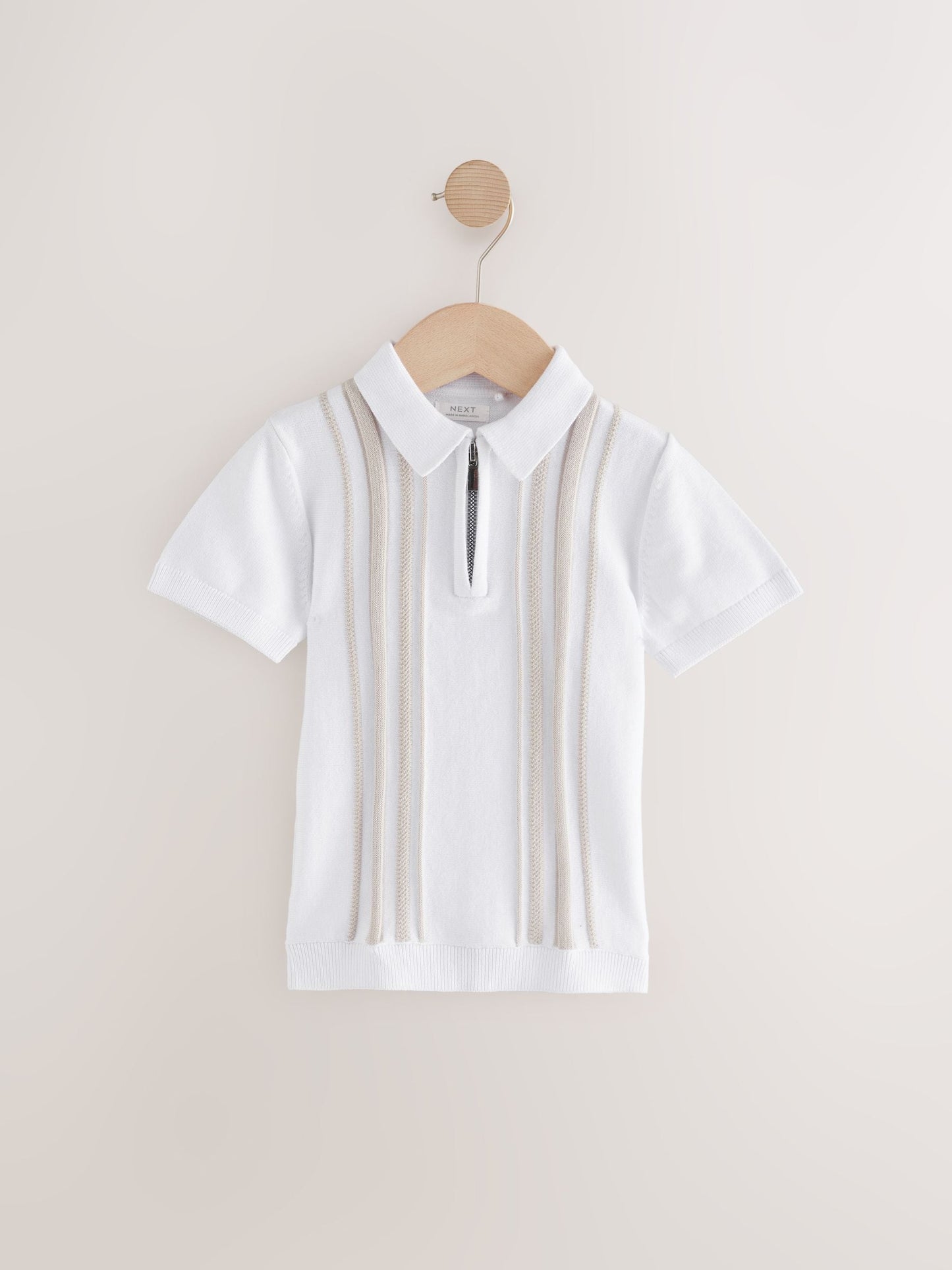 Dsiney Kidz - White Vertical Stripe 100% Cotton Knitted Zip Neck Polo Shirt (3mths-7yrs) image 1