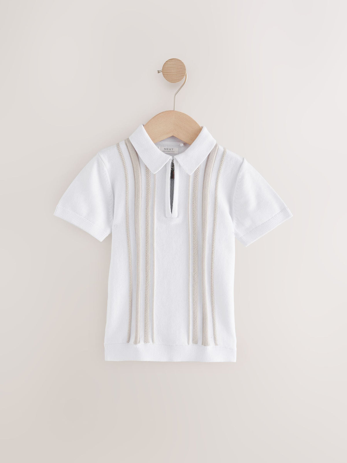 Dsiney Kidz - White Vertical Stripe 100% Cotton Knitted Zip Neck Polo Shirt (3mths-7yrs) image 1