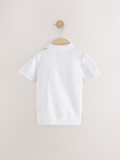Dsiney Kidz - White Vertical Stripe 100% Cotton Knitted Zip Neck Polo Shirt (3mths-7yrs) image 2