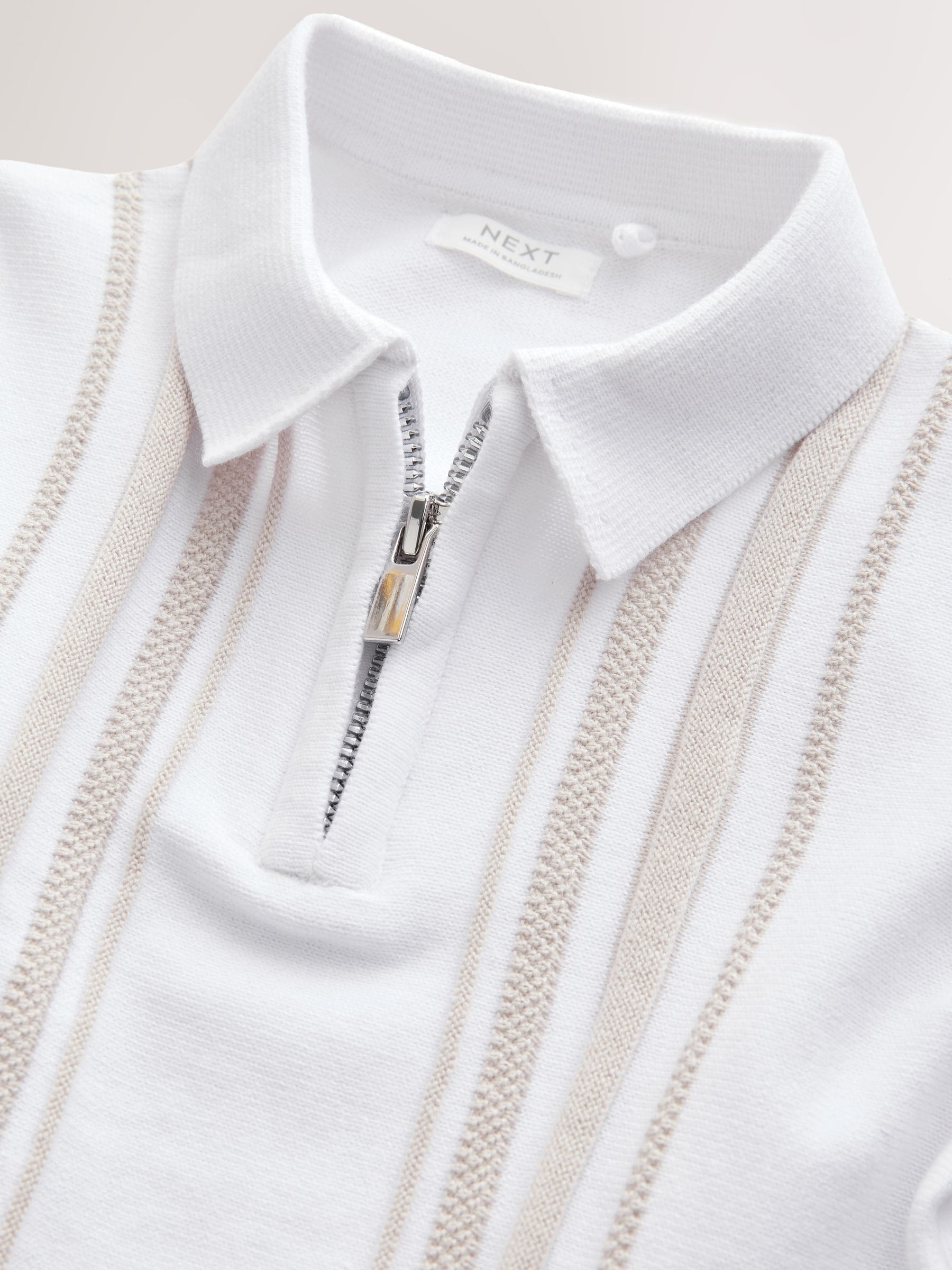 Dsiney Kidz - White Vertical Stripe 100% Cotton Knitted Zip Neck Polo Shirt (3mths-7yrs) image 3