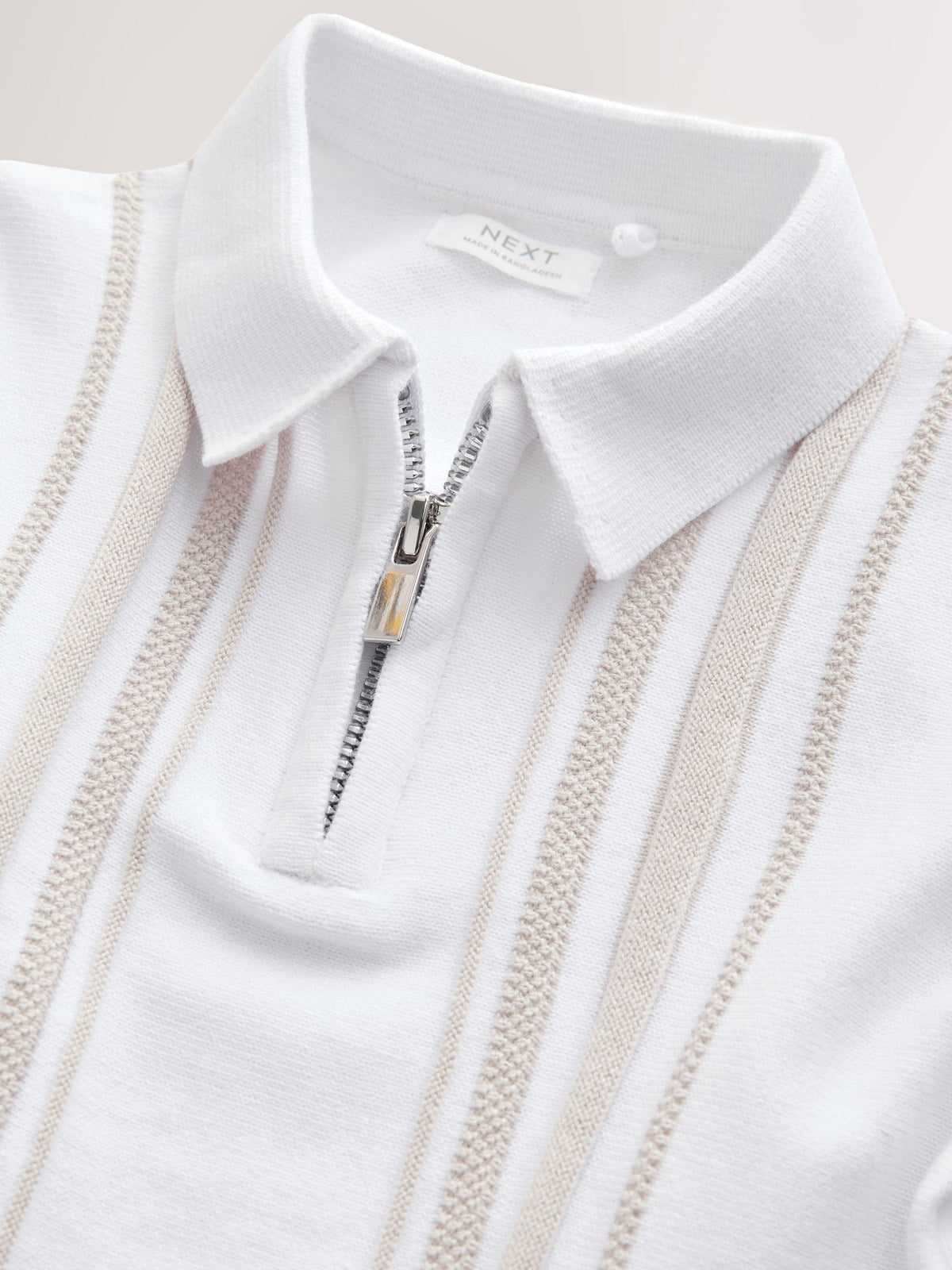 Dsiney Kidz - White Vertical Stripe 100% Cotton Knitted Zip Neck Polo Shirt (3mths-7yrs) image 3