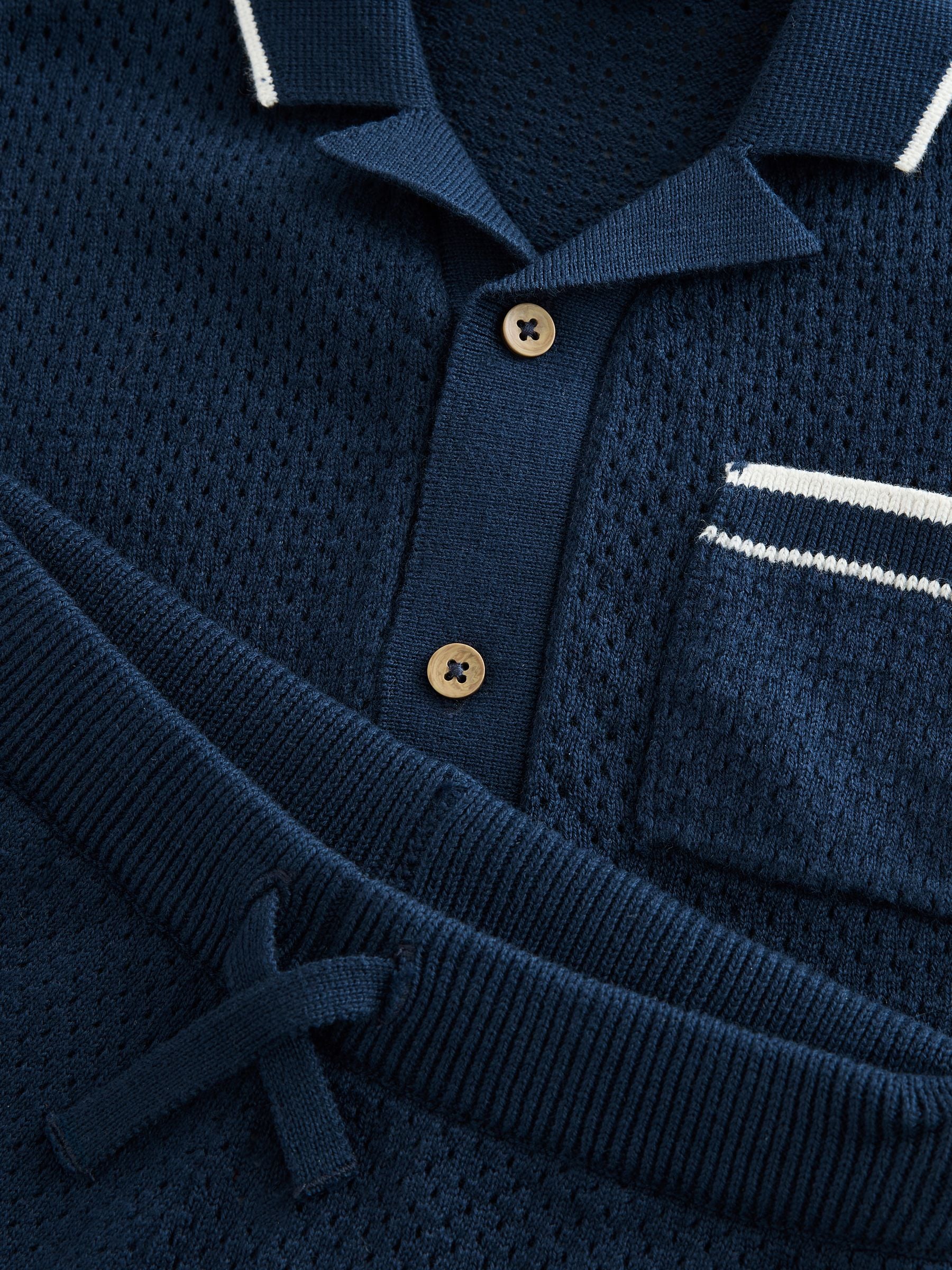 Navy Blue Textured Revere Collar Knitted Polo Shirt and Shorts Set (3mths-10yrs) image 7