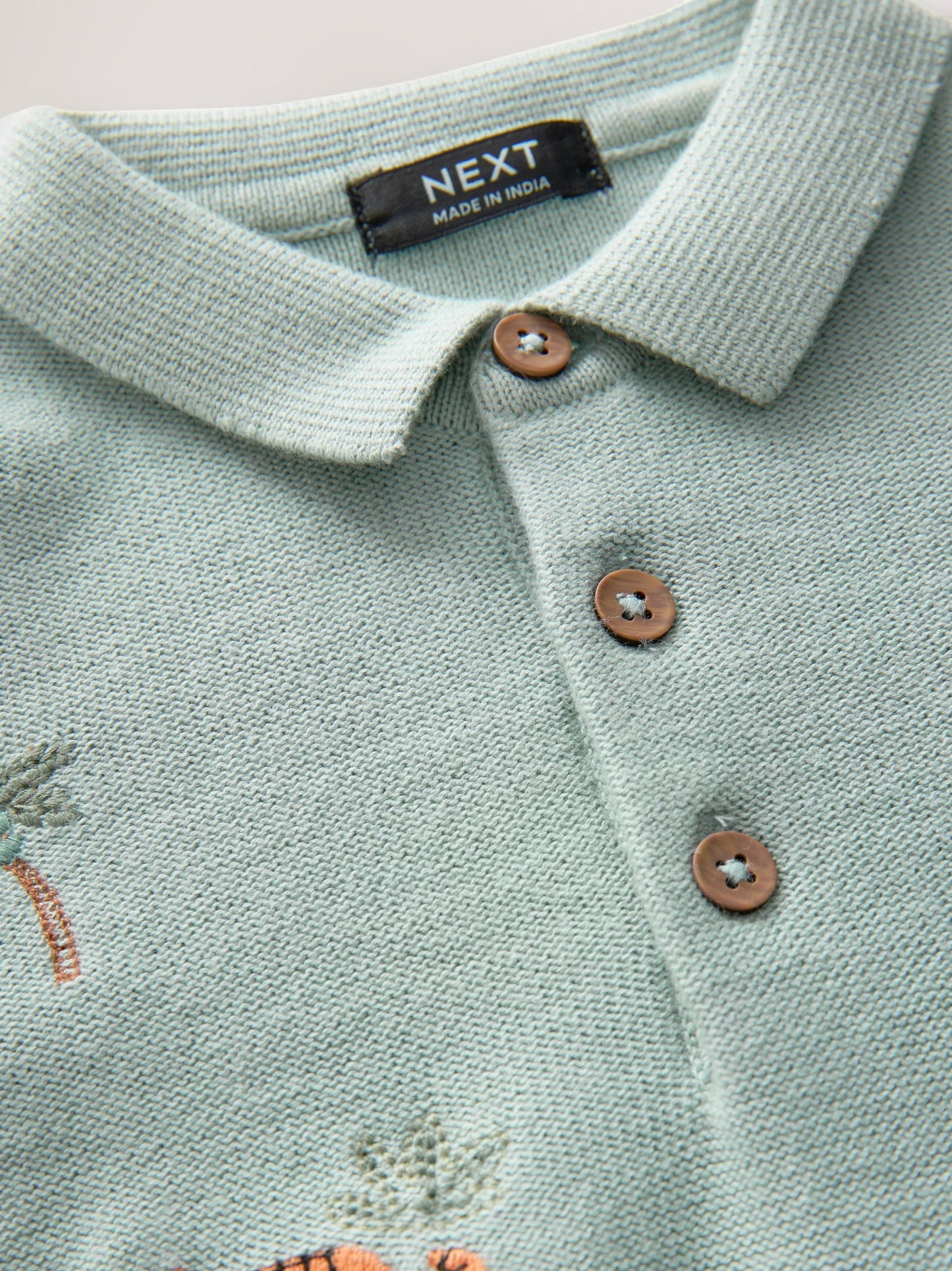Mineral Blue 100% Cotton Knitted Short Sleeve Embroidered Polo Shirt (3mths-7yrs)