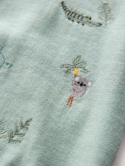 Mineral Blue 100% Cotton Knitted Short Sleeve Embroidered Polo Shirt (3mths-7yrs)