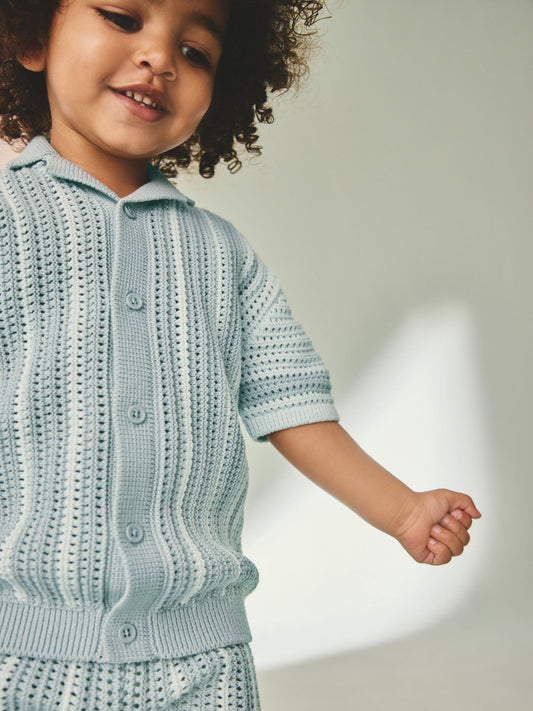 Blue Crochet Knitted Short Sleeve Shirt and Shorts Set (3mths-10yrs) image 3