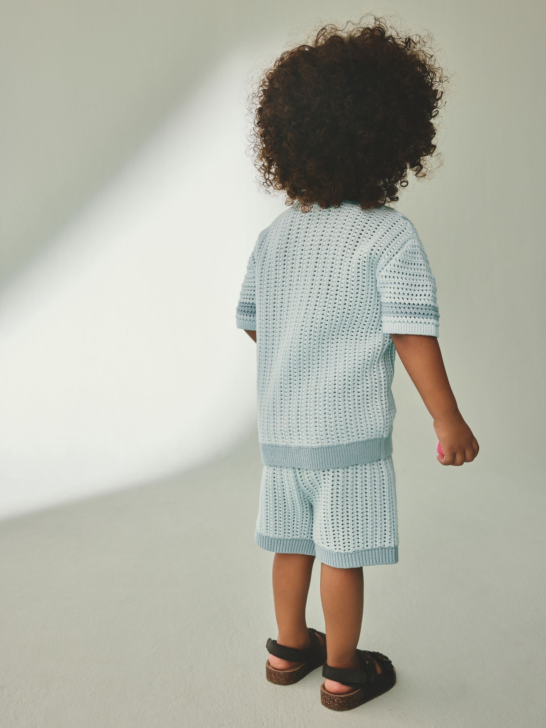 Blue Crochet Knitted Short Sleeve Shirt and Shorts Set (3mths-10yrs) image 3
