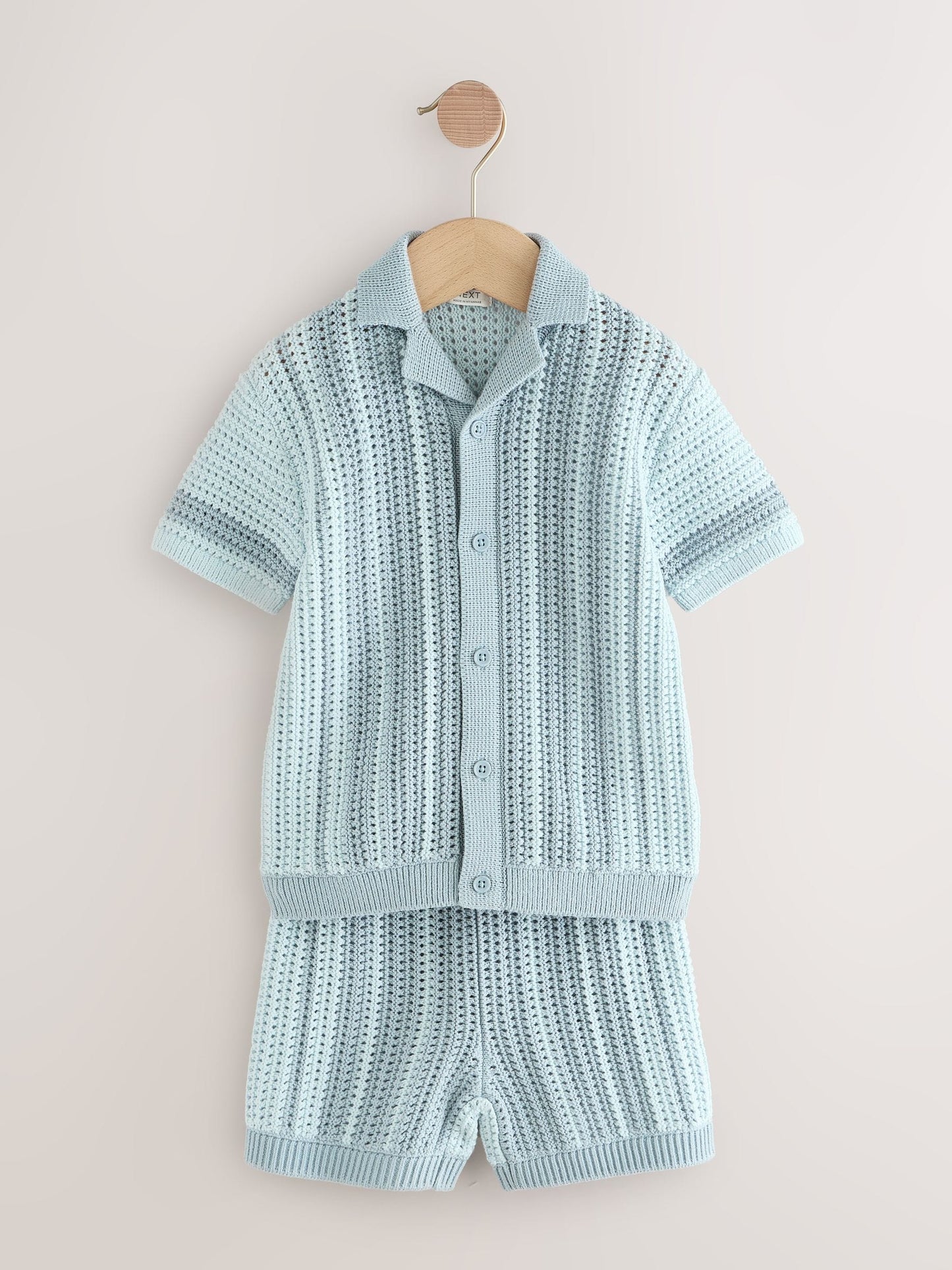 Blue Crochet Knitted Short Sleeve Shirt and Shorts Set (3mths-10yrs) image 5