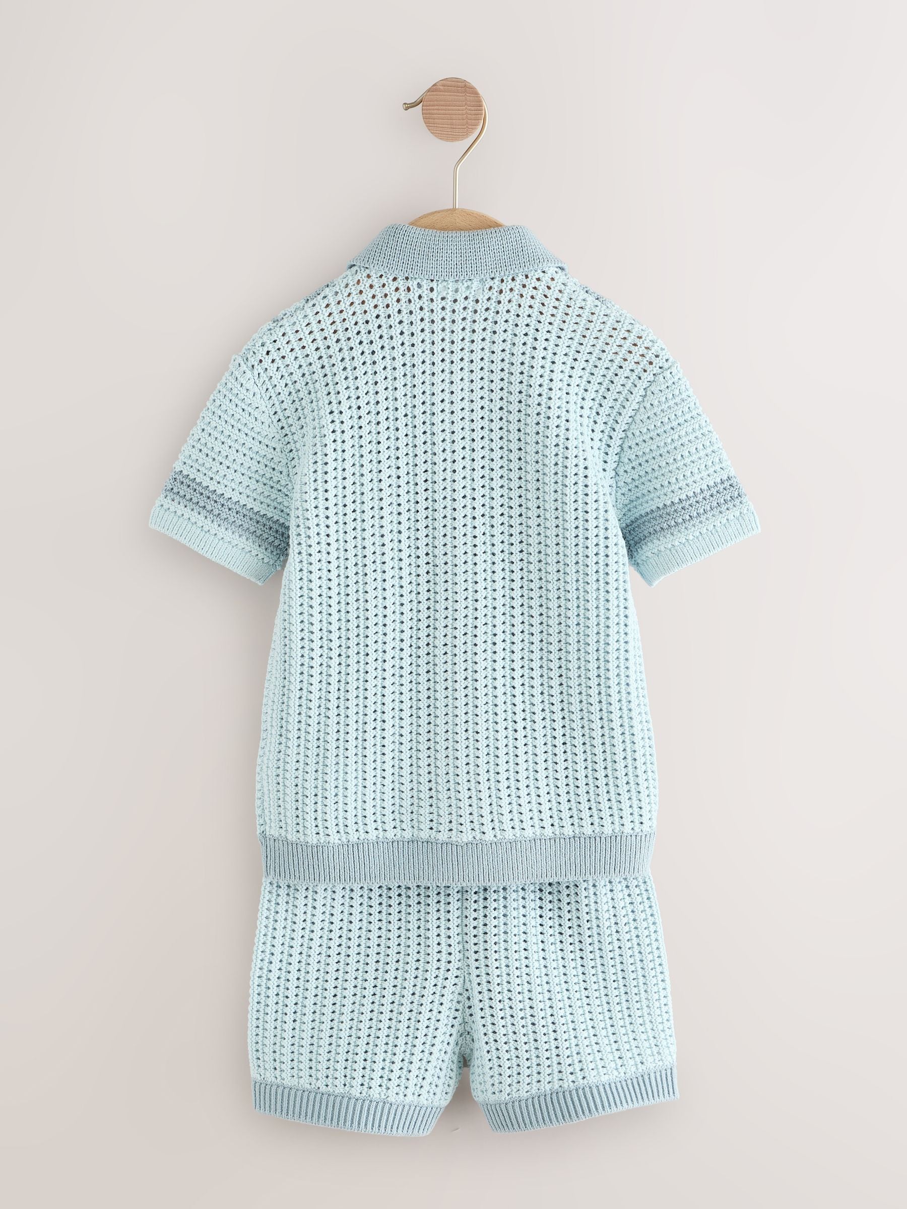 Blue Crochet Knitted Short Sleeve Shirt and Shorts Set (3mths-10yrs) image 6