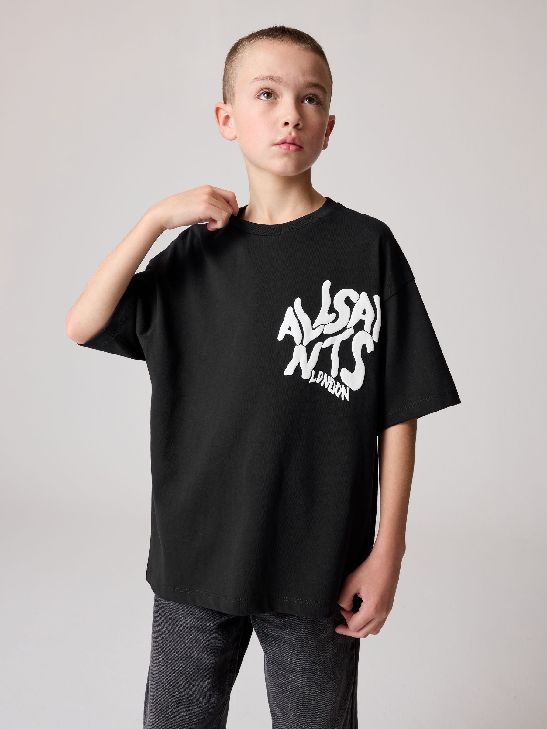 Dsiney Kidz - smALLSAINTS Black Oversized Orlando Logo Crew Neck T-Shirt image 1