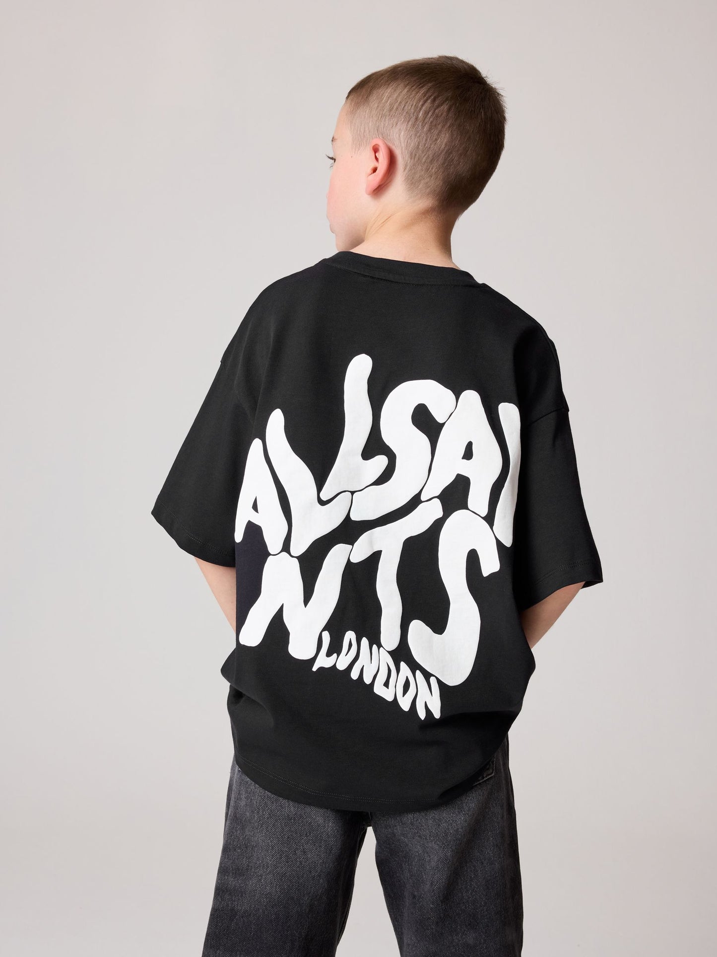 Dsiney Kidz - smALLSAINTS Black Oversized Orlando Logo Crew Neck T-Shirt image 2
