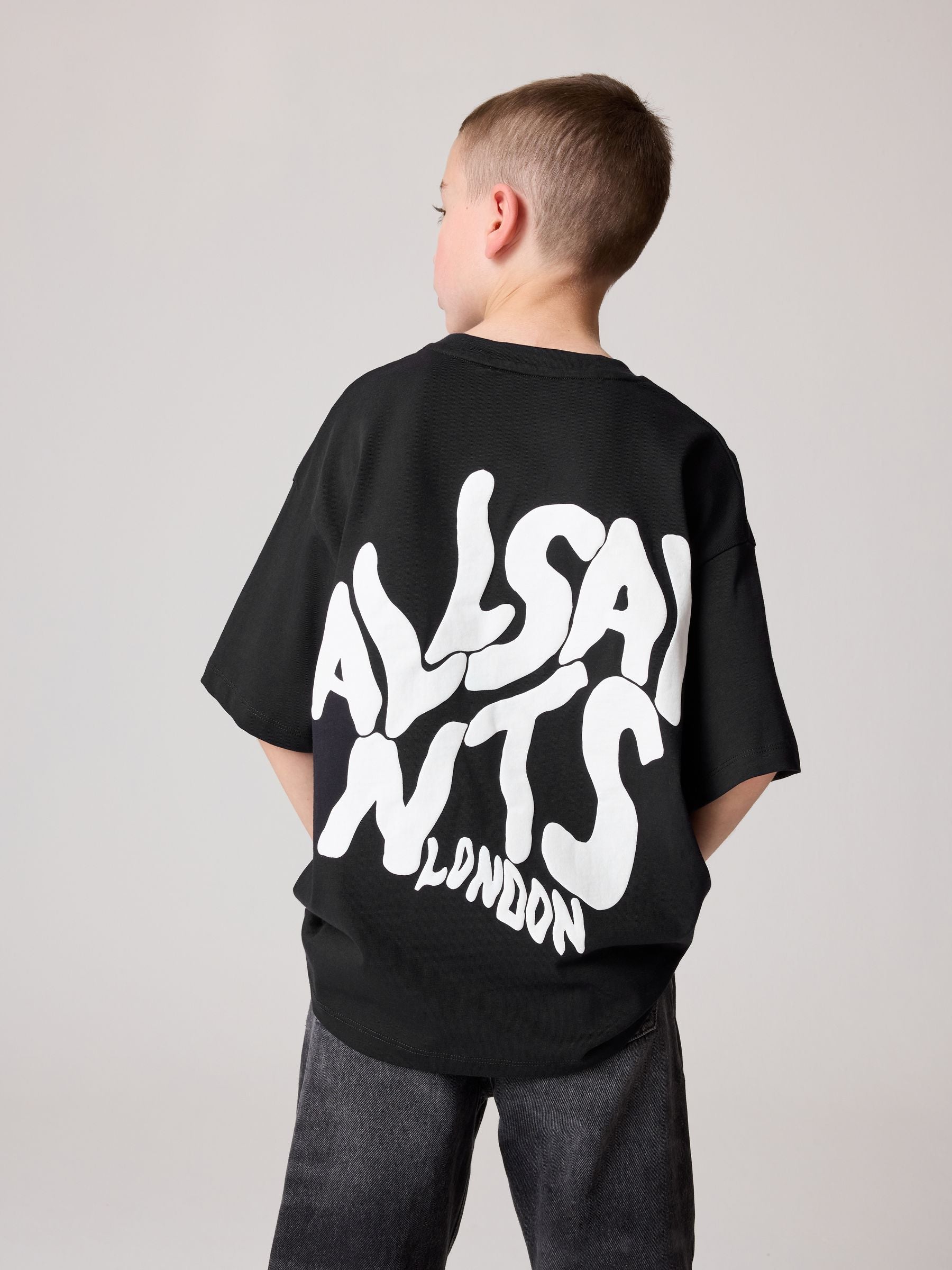 Dsiney Kidz - smALLSAINTS Black Oversized Orlando Logo Crew Neck T-Shirt image 2