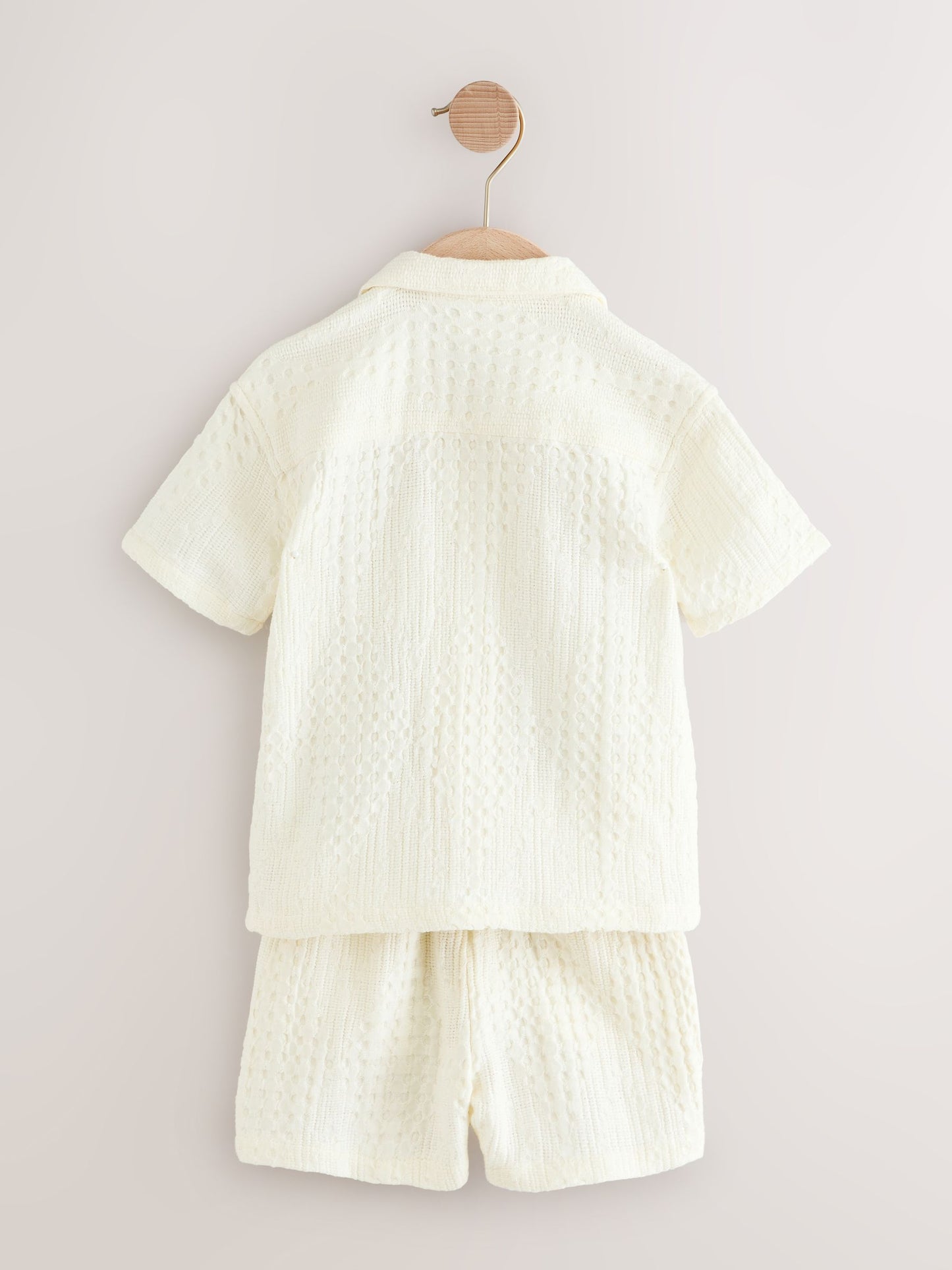 Ecru Texture Plain Revere Collar Short Sleeve Shirt And Shorts Set (3mths-7yrs) image 7