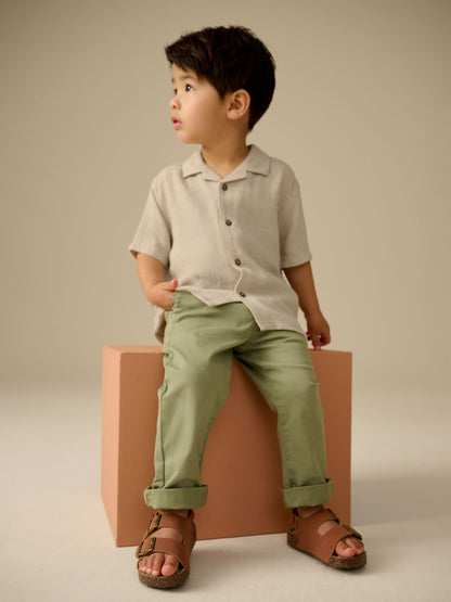Dsiney Kidz - Neutral Plain Short Sleeves Linen Blend Revere Collar Shirt (3mths-7yrs) image 2