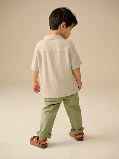 Dsiney Kidz - Neutral Plain Short Sleeves Linen Blend Revere Collar Shirt (3mths-7yrs) image 4