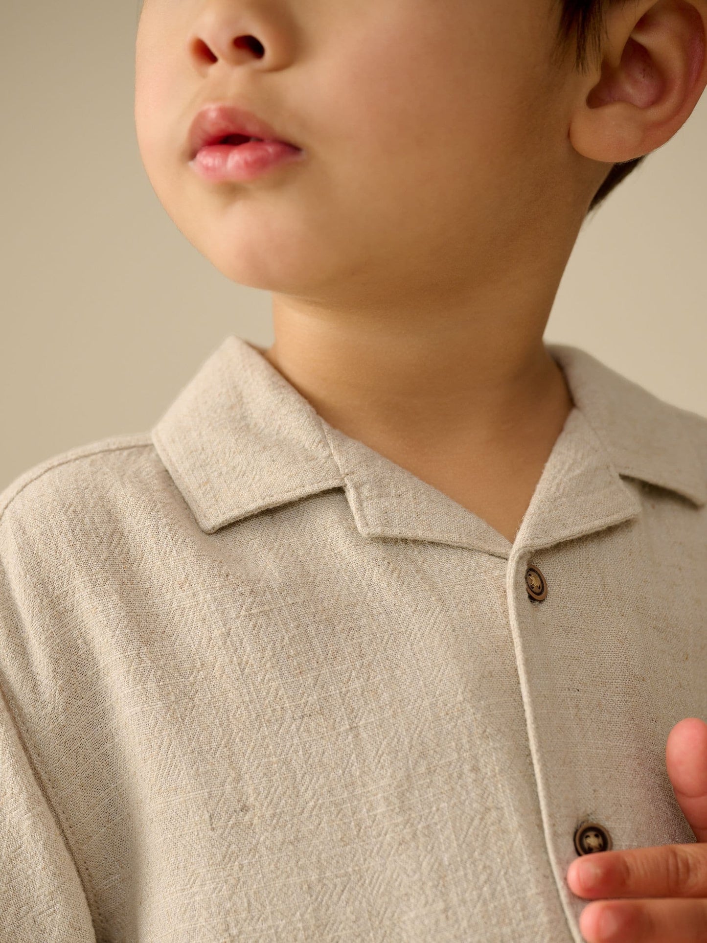 Dsiney Kidz - Neutral Plain Short Sleeves Linen Blend Revere Collar Shirt (3mths-7yrs) image 5