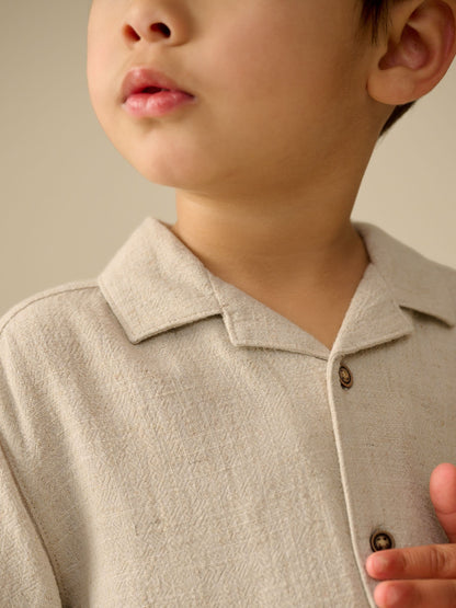 Dsiney Kidz - Neutral Plain Short Sleeves Linen Blend Revere Collar Shirt (3mths-7yrs) image 5