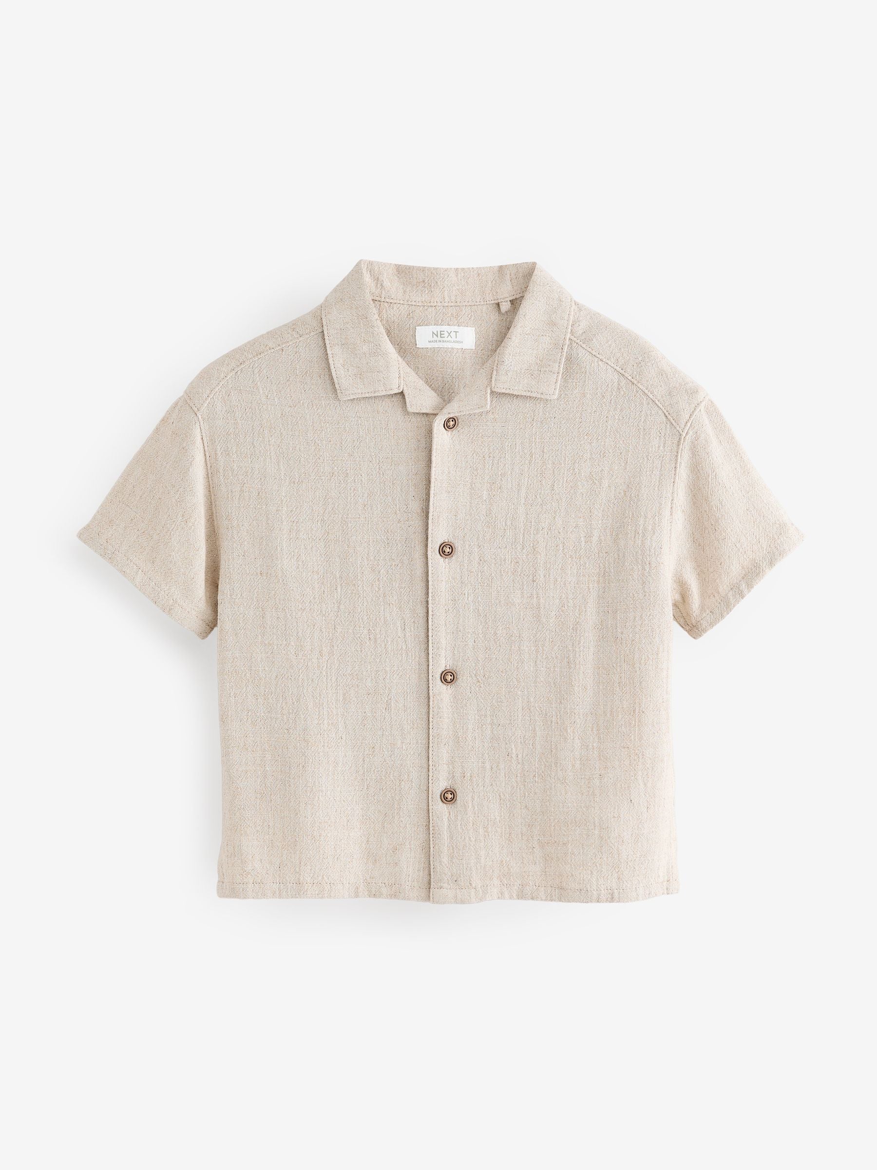 Dsiney Kidz - Neutral Plain Short Sleeves Linen Blend Revere Collar Shirt (3mths-7yrs) image 6