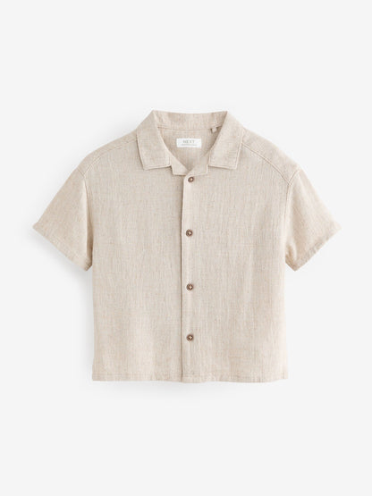 Dsiney Kidz - Neutral Plain Short Sleeves Linen Blend Revere Collar Shirt (3mths-7yrs) image 6