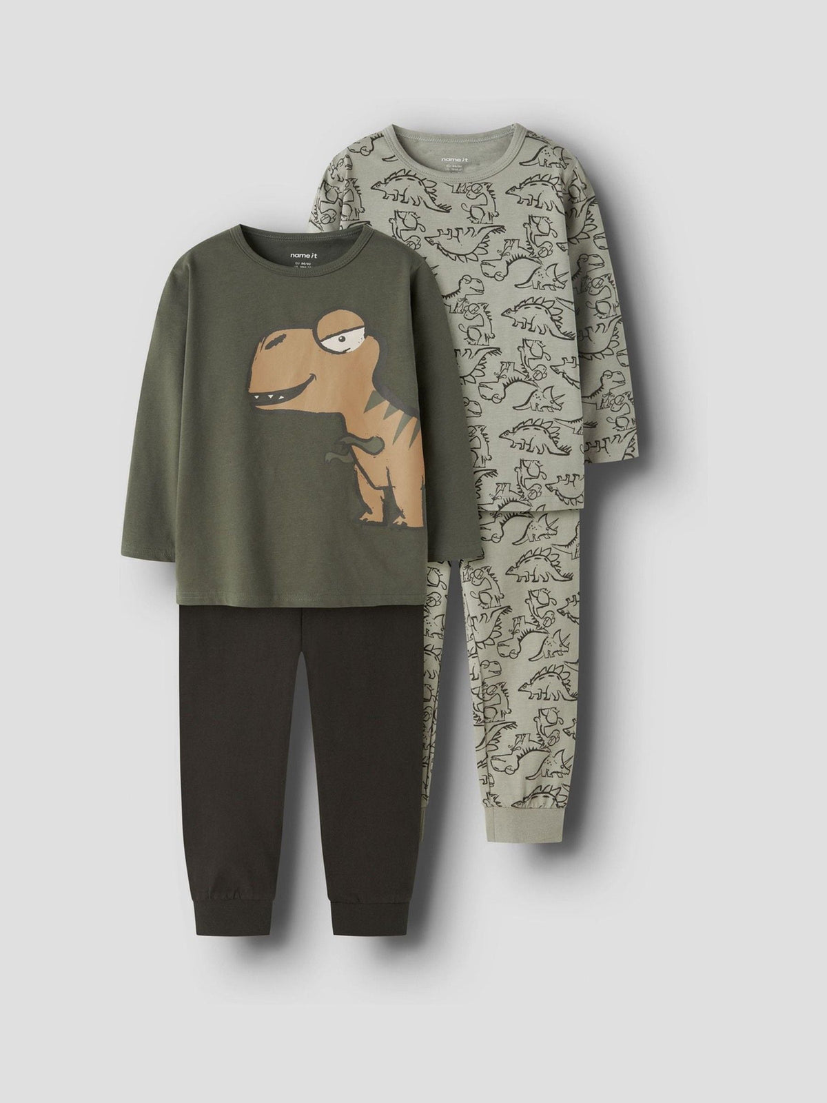 Name It Green Printed Dinosaur Pyjamas 2 Pack - image 1
