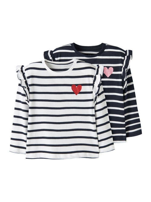 Name It Blue Striped Frill Sleeve Long Sleeve Top 2 Pack image 1