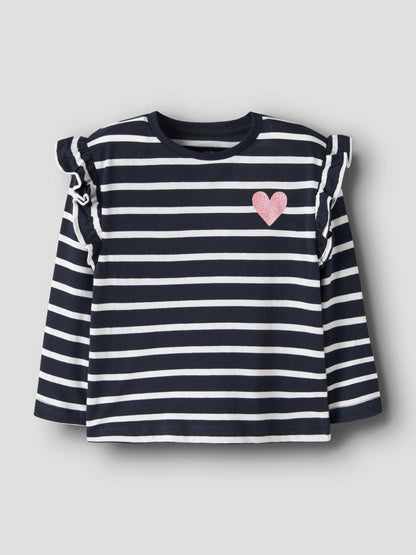 Name It Blue Striped Frill Sleeve Long Sleeve Top 2 Pack image 4
