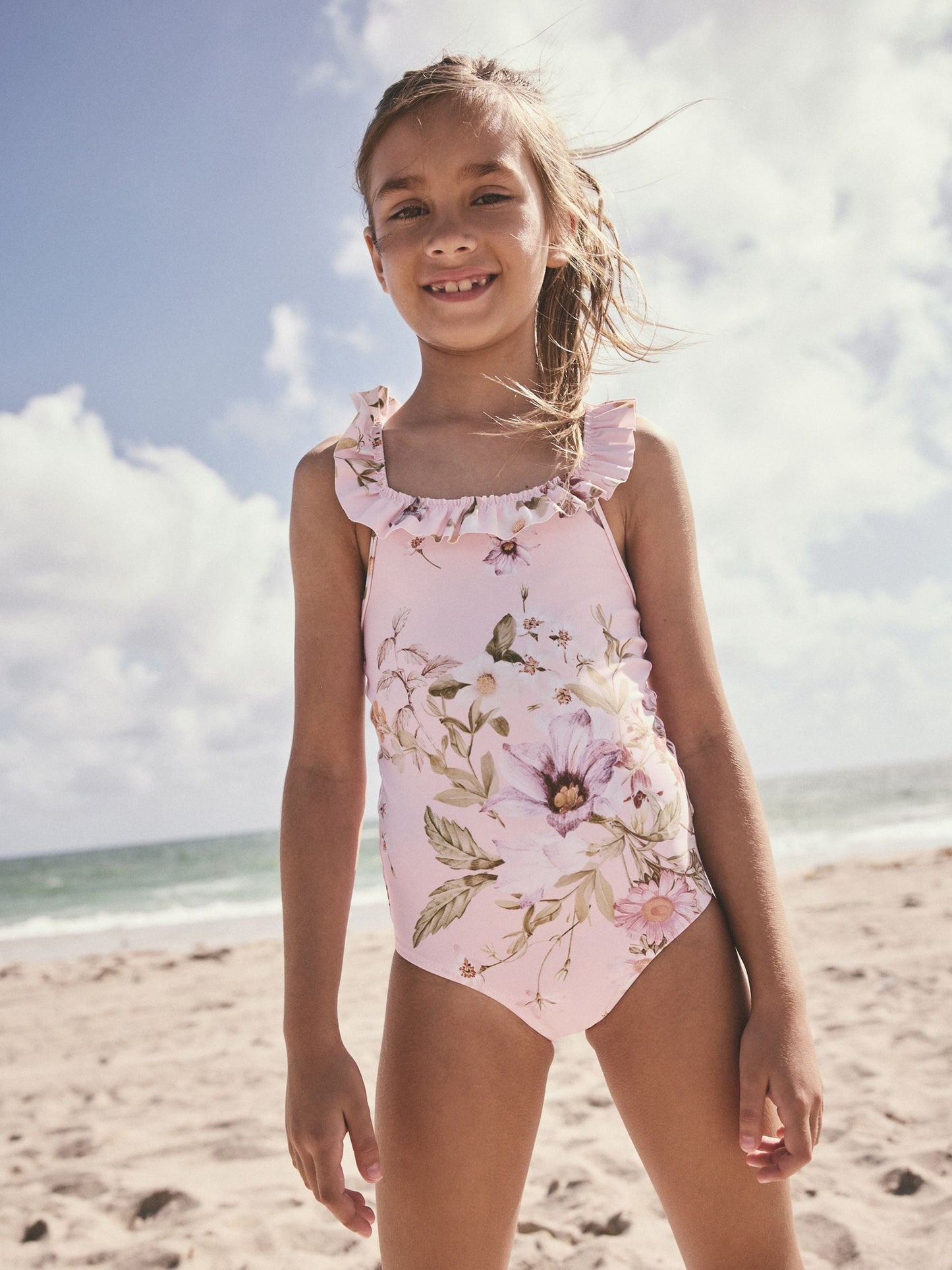 Pink Floral Frill Swimsuit (3-16yrs) image 2