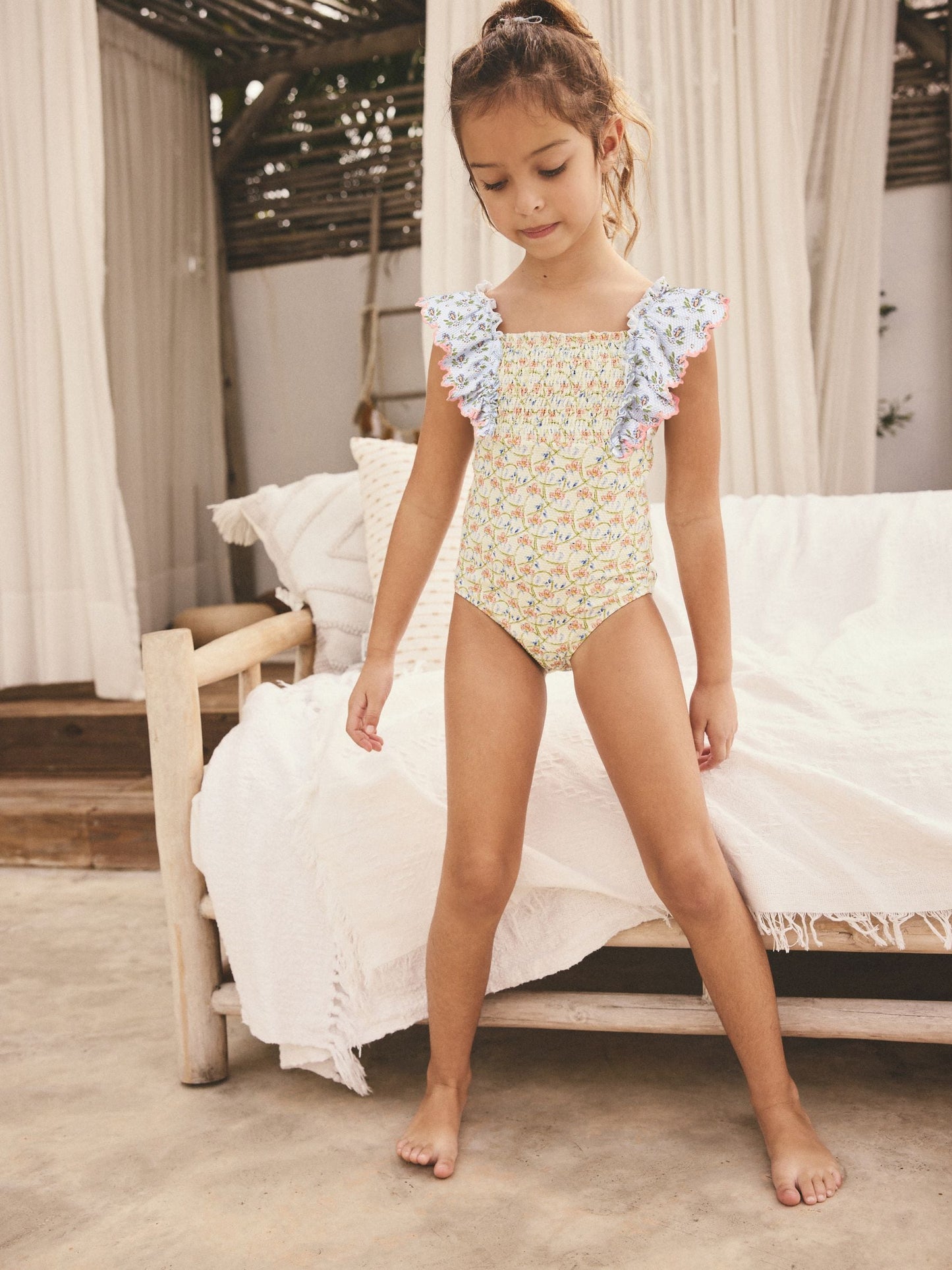 Blue Tile Print Frill Sleeve Swimsuit (3-16yrs) image 5