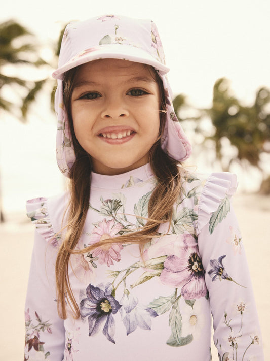 Lilac Purple Floral Swim Cap (3mths-10yrs) image 1