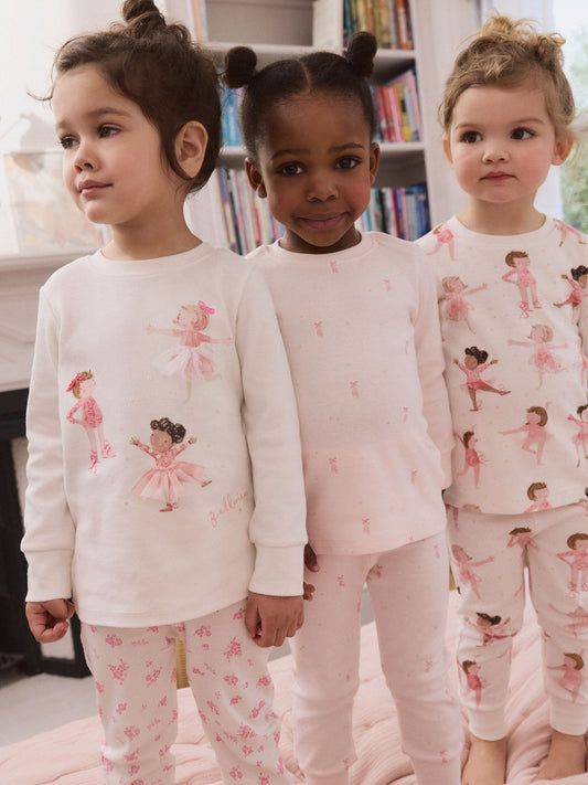 Pink/Cream Ballerina Snuggle Pyjamas 3 Pack (9mths-12yrs)