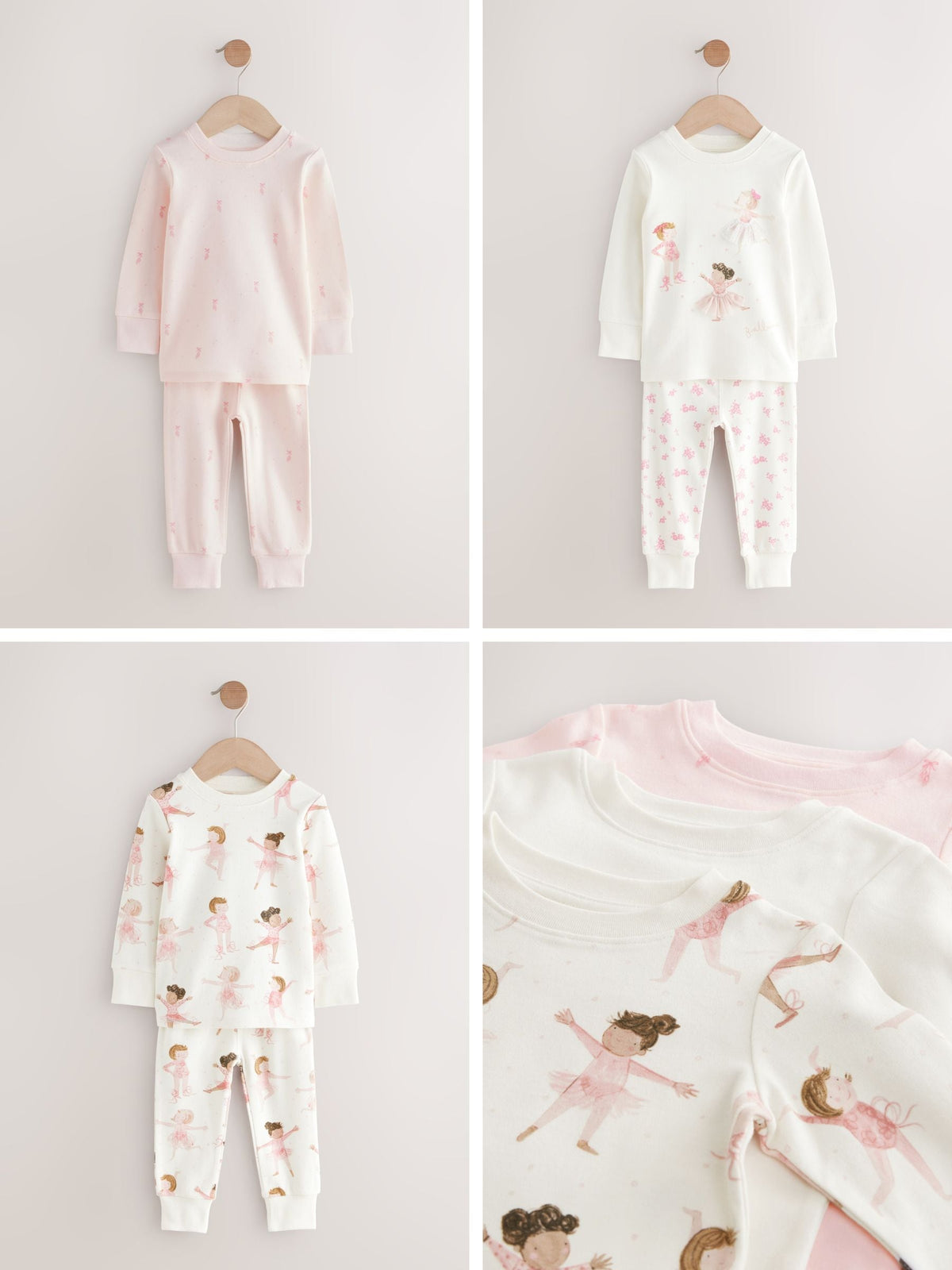Pink/Cream Ballerina Snuggle Pyjamas 3 Pack (9mths-12yrs) - image 3