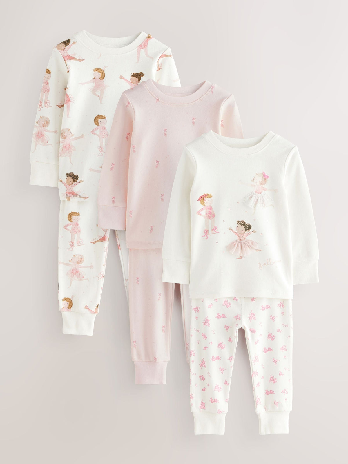 Pink/Cream Ballerina Snuggle Pyjamas 3 Pack (9mths-12yrs) - image 8