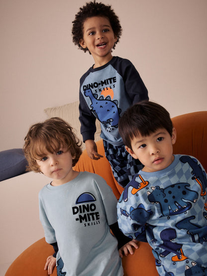 Orange/Navy Dinosaur Oversized Pyjamas 3 Pack (9mths-8yrs) image 4
