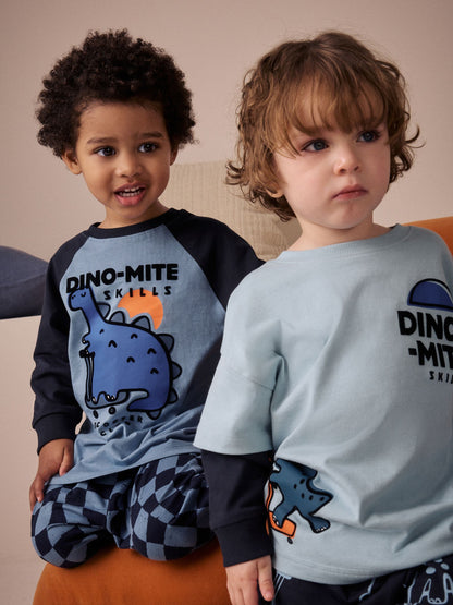 Orange/Navy Dinosaur Oversized Pyjamas 3 Pack (9mths-8yrs) image 5