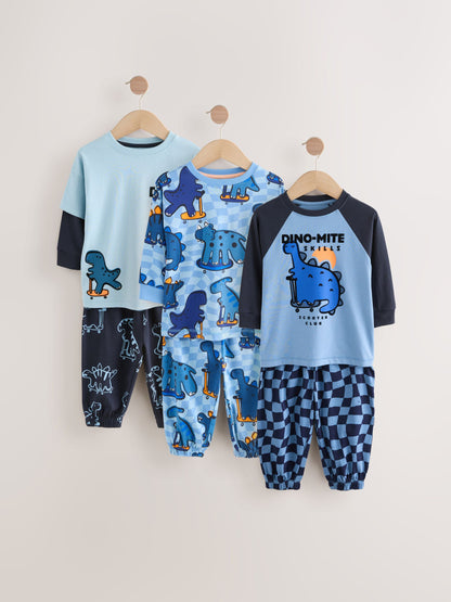 Orange/Navy Dinosaur Oversized Pyjamas 3 Pack (9mths-8yrs) image 7