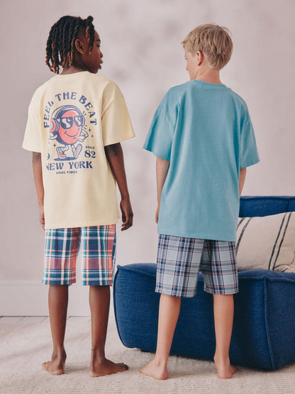 White/Blue Smile/Skate Check Woven Short Pyjamas 2 Pack (4-16yrs) image 3