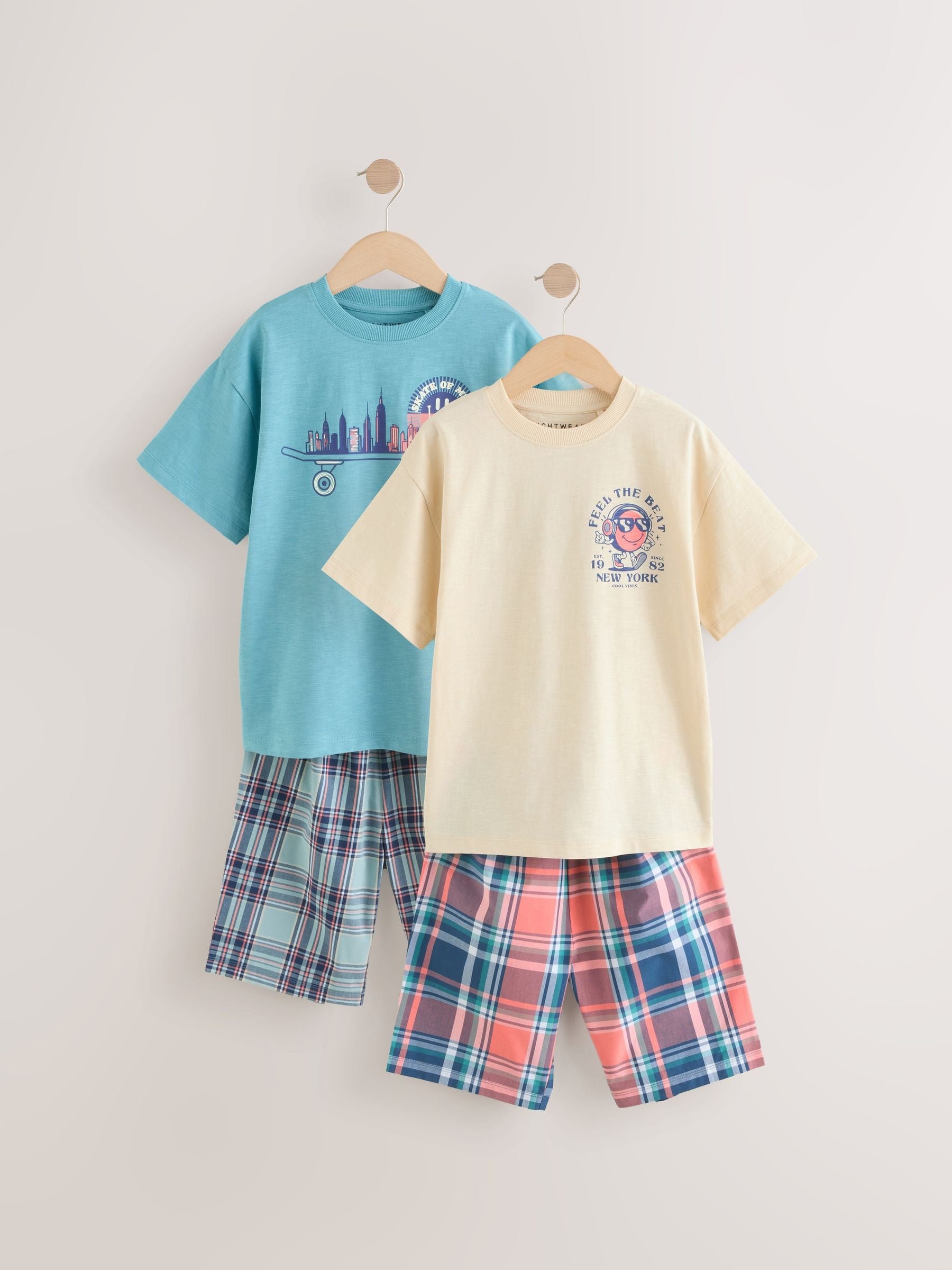 White/Blue Smile/Skate Check Woven Short Pyjamas 2 Pack (4-16yrs) image 5