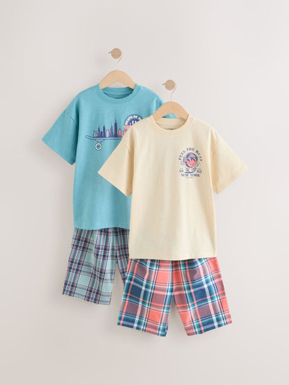 White/Blue Smile/Skate Check Woven Short Pyjamas 2 Pack (4-16yrs) image 5