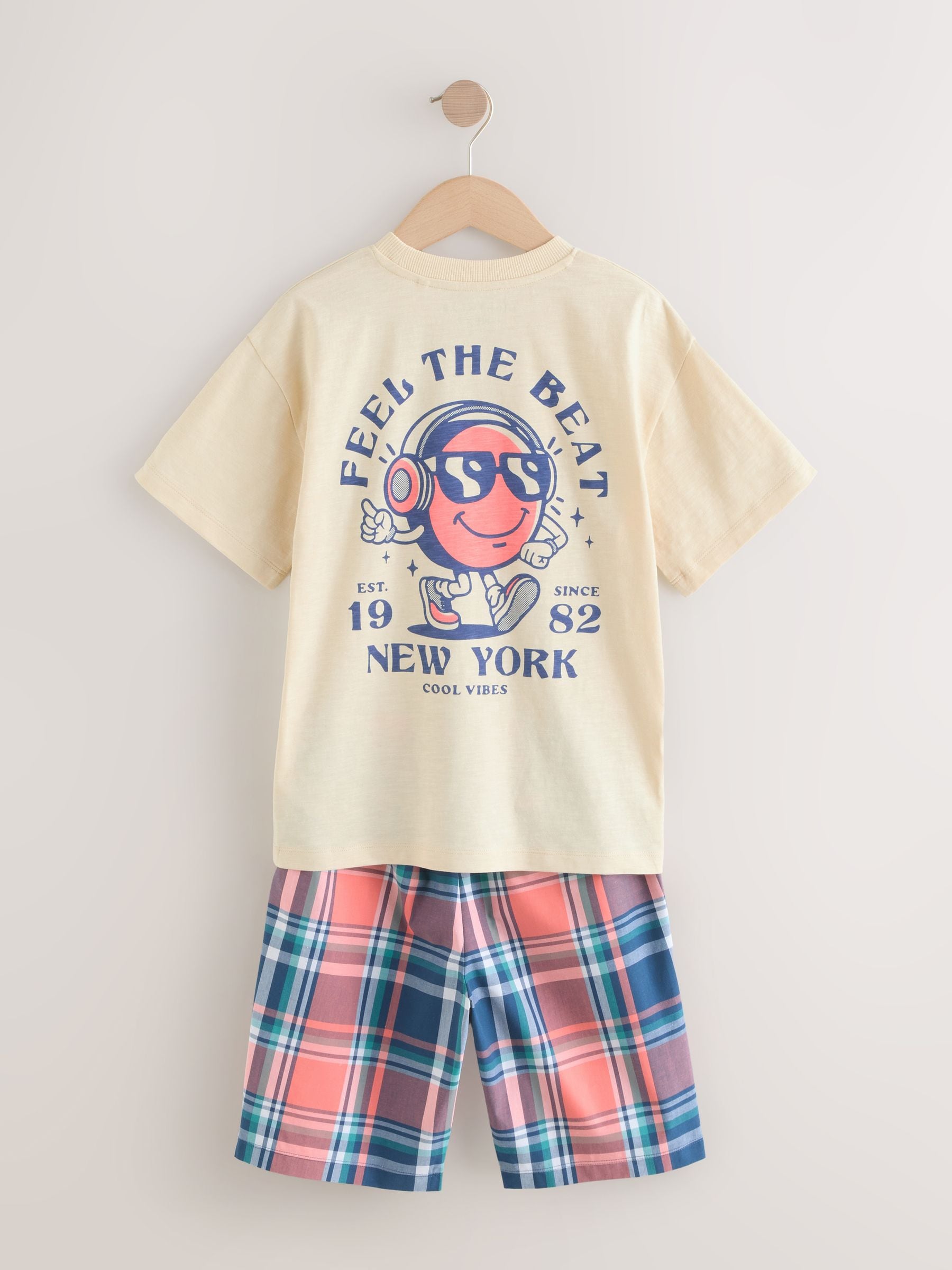 White/Blue Smile/Skate Check Woven Short Pyjamas 2 Pack (4-16yrs) image 7