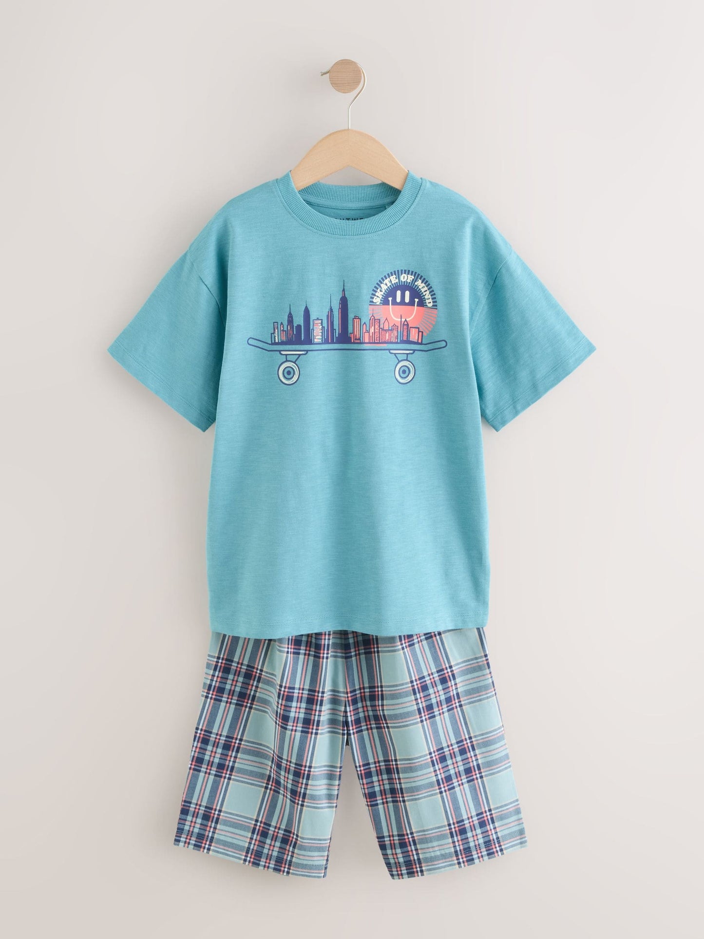 White/Blue Smile/Skate Check Woven Short Pyjamas 2 Pack (4-16yrs) image 8